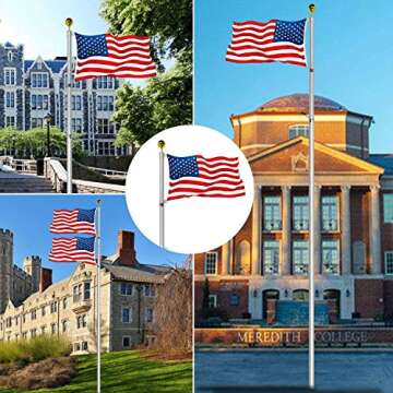 VAIIGO 30FT Telescoping Flag Pole Kit, Heavy Duty Aluminum Flag Pole Fly 2 Flags, with 3 x 5 American Flag, Golden Top Ball and Clips Inground Flag Pole for Outdoor, Commercial, Residential Use