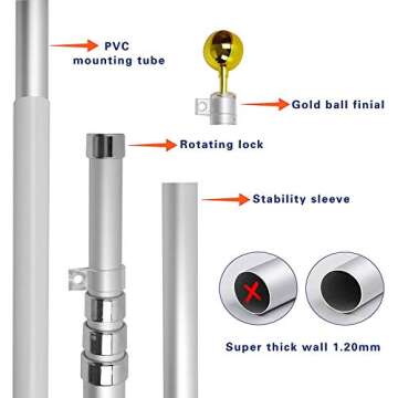 VAIIGO 30FT Telescoping Flag Pole Kit, Heavy Duty Aluminum Flag Pole Fly 2 Flags, with 3 x 5 American Flag, Golden Top Ball and Clips Inground Flag Pole for Outdoor, Commercial, Residential Use