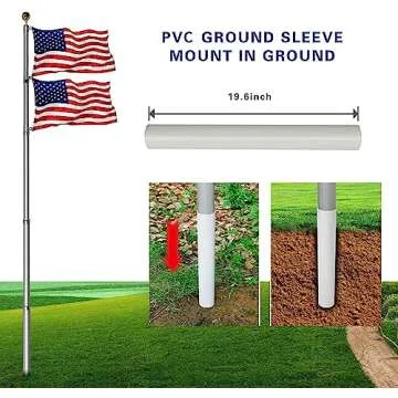 VAIIGO 30FT Telescoping Flag Pole Kit, Heavy Duty Aluminum Flag Pole Fly 2 Flags, with 3 x 5 American Flag, Golden Top Ball and Clips Inground Flag Pole for Outdoor, Commercial, Residential Use
