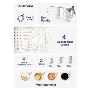 LE TAUCI 16oz Ceramic Coffee Mugs Set for Coffee Lovers