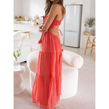 Women Y2k Bodycon Long Dress Spaghetti Strap Cutout Maxi Dress Sexy Backless Dress Clubwear Red M