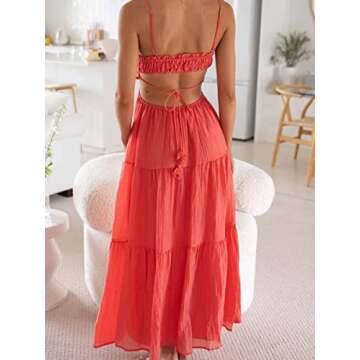 Women Y2k Bodycon Long Dress Spaghetti Strap Cutout Maxi Dress Sexy Backless Dress Clubwear Red M