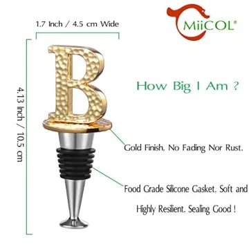 Miicol Wine Stopper, Prosecco Stopper, Wine Bottle Stopper, Personalised Champagne Stopper, Gold Wine Accessories, Wine Lovers Gift, Monogram Gift, Letter B