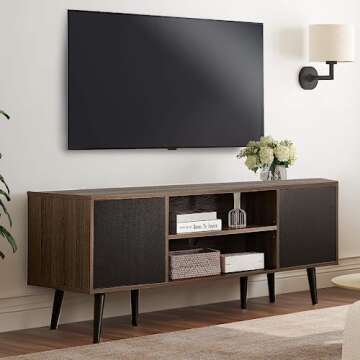 WAMPAT Mid-Century Modern TV Stands for TVs up to 60 '' Flat Screen, Wood Media Console Table with D...