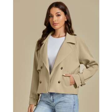 luvamia Fall Jackets for Women 2024 Womens Fall Jackets Trendy Khaki Trench Coat Women Winter Clothes Office Outfits for Women 2024 Fall Coat Women Jackets Fashion Khaki Medium Fits Size 8 / Size 10