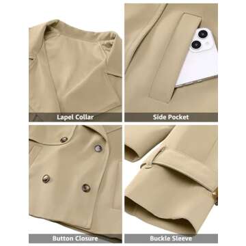 luvamia Fall Jackets for Women 2024 Womens Fall Jackets Trendy Khaki Trench Coat Women Winter Clothes Office Outfits for Women 2024 Fall Coat Women Jackets Fashion Khaki Medium Fits Size 8 / Size 10