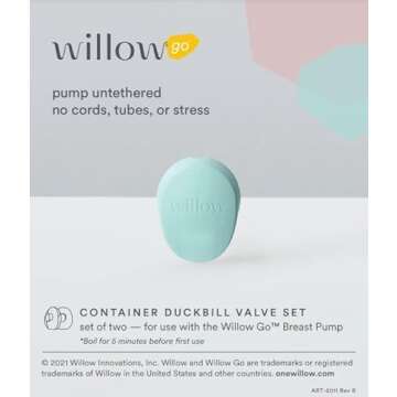 Willow Go Breast Pump Duckbill Valve Set, 2 Ct, Pump Valves for Spare Use or Replacement, Pair with Willow Go Wearable Breast Pump for Hands Free Pumping, BPA Free and Dishwasher Safe