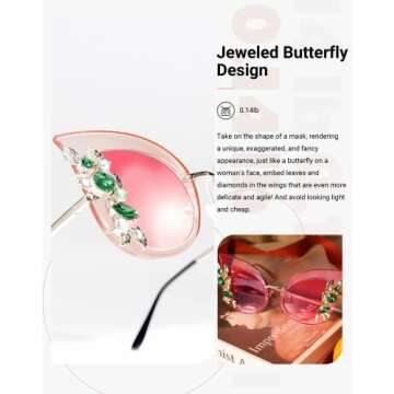 Slocyclub Halloween Glasses Jeweled Sunglasses, Funky Butterfly Shaped Sunglasses, Oversized Rhinestone Sunglasses for Women, Unique Sunglasses with UV400 Protection, Colorful Fun Sunglasses