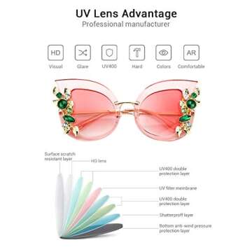 Slocyclub Halloween Glasses Jeweled Sunglasses, Funky Butterfly Shaped Sunglasses, Oversized Rhinestone Sunglasses for Women, Unique Sunglasses with UV400 Protection, Colorful Fun Sunglasses