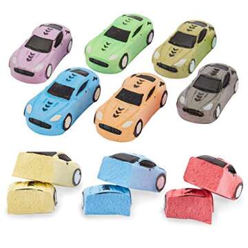 KINIA 15 Jumbo Race Car Sidewalk Chalk - Party Favors Goody Bag Pack - Birthdays, Easter, Christmas and More - Individually Wrapped - Washable - Beautiful Gift Box (Race Car Multicolor)