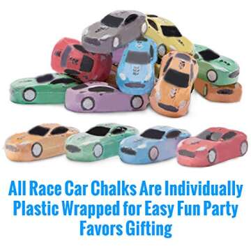 KINIA 15 Jumbo Race Car Sidewalk Chalk - Party Favors Goody Bag Pack - Birthdays, Easter, Christmas and More - Individually Wrapped - Washable - Beautiful Gift Box (Race Car Multicolor)