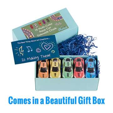 KINIA 15 Jumbo Race Car Sidewalk Chalk - Party Favors Goody Bag Pack - Birthdays, Easter, Christmas and More - Individually Wrapped - Washable - Beautiful Gift Box (Race Car Multicolor)