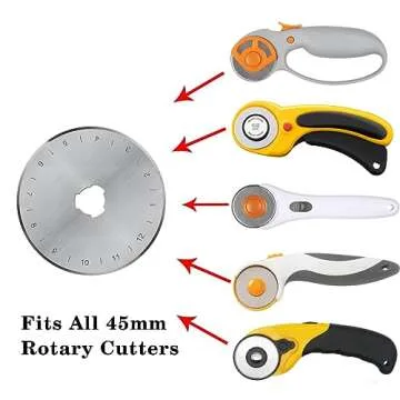 HEADLEY TOOLS 45mm Rotary Cutter Blades 15 Pack Fits Olfa, Fiskars, Replacement Rotary Blade for Arts Crafts Quilting Scrapbooking Sewing, Sharp and Durable