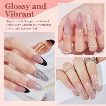 Modelones 6 Colors Dip Powder Nail Kit Starter, 12 Pcs Nude Pink Glitter Nail Dip Powder Kit System Essential Liquid Set with Base/Top Coat Activator for French Nail Art Manicure Beginner DIY Salon