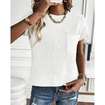 KIRUNDO Short Sleeve Sweater for Women 2025 Casual Sweater Vest Cotton Knit Pullover Tank Tops Trendy Spring Summer Outfits(White, Small)