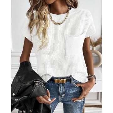 KIRUNDO Short Sleeve Sweater for Women 2025 Casual Sweater Vest Cotton Knit Pullover Tank Tops Trendy Spring Summer Outfits(White, Small)