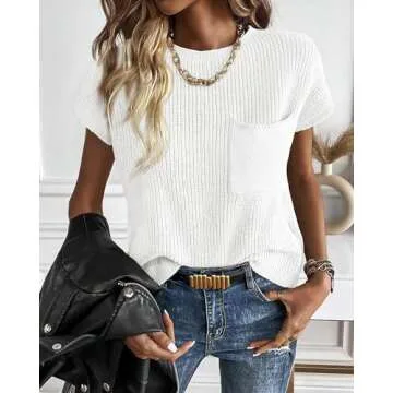 KIRUNDO Short Sleeve Sweater for Women 2025 Casual Sweater Vest Cotton Knit Pullover Tank Tops Trendy Spring Summer Outfits(White, Small)