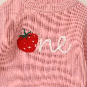 IMEKIS Winter Strawberry 1st Birthday Girl Outfit: Onederful First Birthday Outfit One Year Old Cake Smash Donut Baby Fall Sweater Top for Toddler Snowflake Photoshoot Long Sleeve Pink Berry One 1T