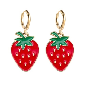 Colorful Alloy Gold Plated Hoop Fruit Earrings - Cute Dangle Summer Jewelry for Women