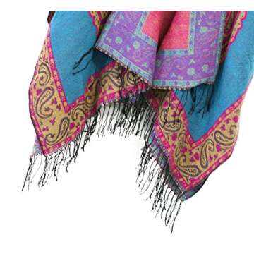 Urban CoCo Women's Fashionable Retro Style Vintage Pattern Tassel Poncho Shawl Cape (series 2-Blue)