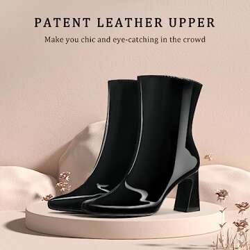 OHXZTX Women's Square Toe Ankle Boots Block Chunky High Heel Booties Patent Leather PU Booties Fashion Sexy Dress Side Zip High Heeled Short Boots Black Patent Leather PU Size US 9 CN42