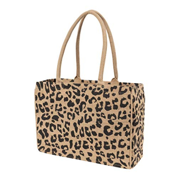 KAF Home Jute Market Tote Bag - Stylish Leopard Print, Durable Handle & Zipper Pocket