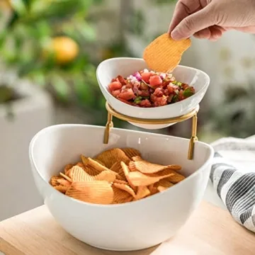 YHOSSEUN Elegant Chip and Dip Serving Set - 2 Tier Design