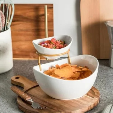 YHOSSEUN Elegant Chip and Dip Serving Set - 2 Tier Design