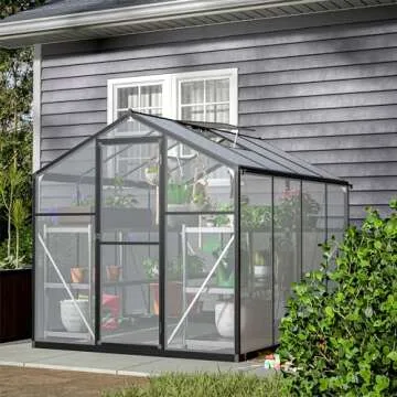 Thanaddo Polycarbonate Greenhouse 6'x8' Upgraded Heavy Duty Aluminum Walk-in Green House for Outdoor Garden with Base,Adjustment Roof Vent,Hinged Door,Rain Gutter,2 Gloves,Free Assembly Tools