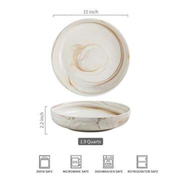 YHOSSEUN Ceramic Salad Bowl,10-inch Porcelain Serving Bowls for Pasta Fruit Snacks, 1.9 Quarts Large Stackable Dinner Serving Bowl Set of 2, Brown