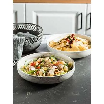 YHOSSEUN Ceramic Salad Bowl,10-inch Porcelain Serving Bowls for Pasta Fruit Snacks, 1.9 Quarts Large Stackable Dinner Serving Bowl Set of 2, Brown