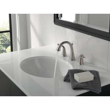 Delta Faucet Lahara Widespread Bathroom Faucet Brushed Nickel, Bathroom Faucet 3 Hole, Diamond Seal ...