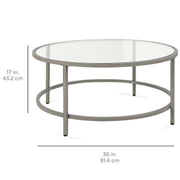 Best Choice Products 36in Modern Round Tempered Glass Accent Side Coffee Table for Living Room, Dini...