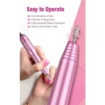 Subay Electric Nail Drills for Acrylic Nails Professional Portable Electric Nail File for Gel Nails, Manicure Pedicure, E File With Nail Drill Bits and Sanding Bands for AT-Home and Salon Use