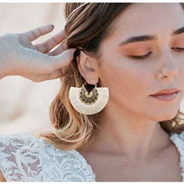 Stylish Tassel Hoop Statement Dangle Earrings for Women