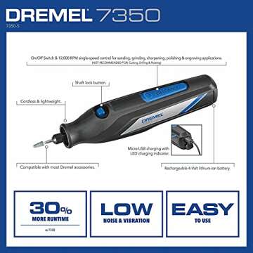 Dremel 7350-5 Cordless Rotary Tool Kit - Includes 4V Li-ion Battery and 5 Rotary Tool Accessories - Ideal for Light DIY Projects and Precision Work