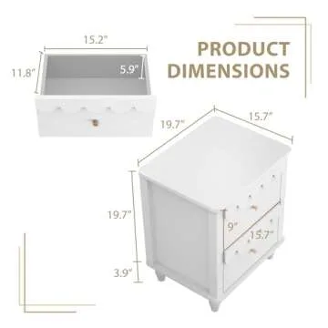 Elegant Pink Nightstand Set with 2 Drawers and Scalloped Design