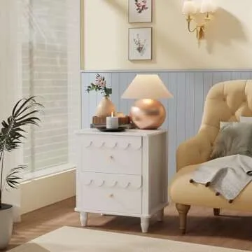 Elegant Pink Nightstand Set with 2 Drawers and Scalloped Design