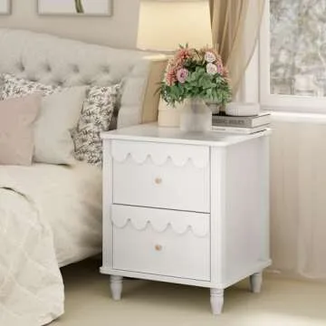 Elegant Pink Nightstand Set with 2 Drawers and Scalloped Design