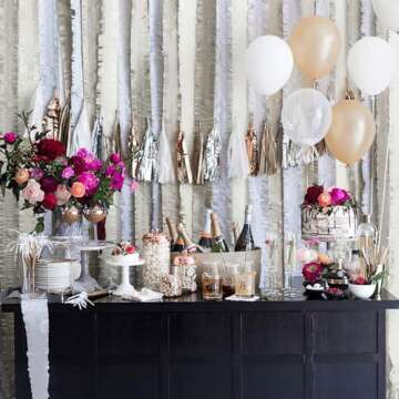 PartyWoo Crepe Paper Streamers 4 Rolls 328ft, Pack of Silver Foil Party Streamers, Party Streamers for Birthday Party Decorations, New Year's Eve Decorations, Wedding Decorations (1.8 In x 82 Ft/Roll)