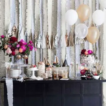 PartyWoo Crepe Paper Streamers 4 Rolls 328ft, Pack of Silver Foil Party Streamers, Party Streamers for Birthday Party Decorations, New Year's Eve Decorations, Wedding Decorations (1.8 In x 82 Ft/Roll)