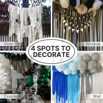 PartyWoo Crepe Paper Streamers 4 Rolls 328ft, Pack of Silver Foil Party Streamers, Party Streamers for Birthday Party Decorations, New Year's Eve Decorations, Wedding Decorations (1.8 In x 82 Ft/Roll)