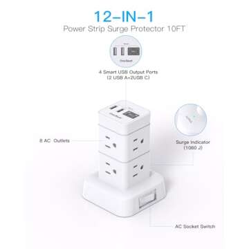 One Beat 12-in-1 Tower Surge Protector Power Strip