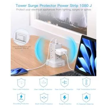 One Beat 12-in-1 Tower Surge Protector Power Strip