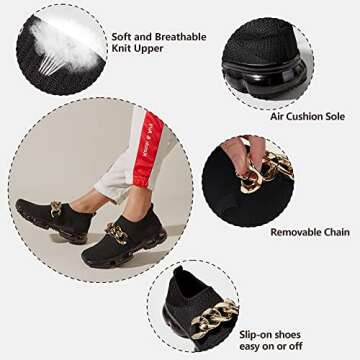 LUCKY STEP Women Air Cushion Fashion Sneakers Breathable Casual Comfortable Lightweight Walking Shoes (Black Chain,9B(M) US)