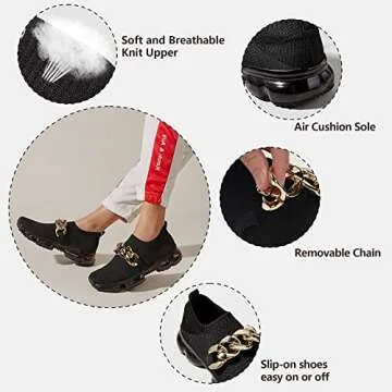 LUCKY STEP Women Air Cushion Fashion Sneakers Breathable Casual Comfortable Lightweight Walking Shoes (Black Chain,9B(M) US)