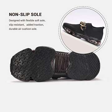 LUCKY STEP Women Air Cushion Fashion Sneakers Breathable Casual Comfortable Lightweight Walking Shoes (Black Chain,9B(M) US)