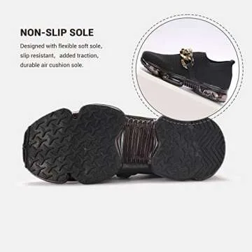 LUCKY STEP Women Air Cushion Fashion Sneakers Breathable Casual Comfortable Lightweight Walking Shoes (Black Chain,9B(M) US)