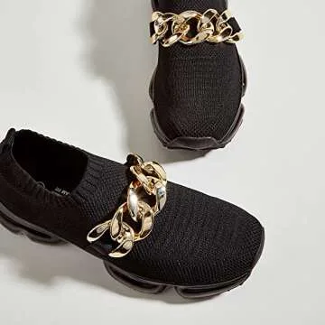 LUCKY STEP Women Air Cushion Fashion Sneakers Breathable Casual Comfortable Lightweight Walking Shoes (Black Chain,9B(M) US)