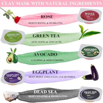 Aaenouicfs Clay Mask Set 20 Pods, Face Mask Skin Care, Green Tea, Turmeric, Dead Sea Mud, Rose, 24K Gold, Eggplant, Avocado, Mud Mask Deep Cleansing Skin, Blackhead Removal, Men & Women Facial Mask
